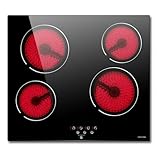 NOXTON Ceramic Hob, Built-in 4 Zone Electric Hobs 60cm Noise-free Auto Shut-off Safe Lock Heat Indicator Black Glass Panel Cooktop with Touch Controls