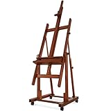VISWIN Heavy-Duty H Frame Easel, Hold Canvas to 82", Tilts Flat, Adjustable Beech Wood Large Easel for Painting with Storage & 4 Wheels, Professional Floor Art Easel Stand for Adults, Artists