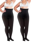 Sintege 2 Pairs 120 Denier Women's Plus Size Tights Stretch Opaque Control Top Tights Plus Size Pantyhose for Women (Black, XL-XXL)