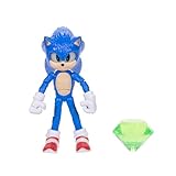 Sonic The Hedgehog Sonic 3 Movie Sonic with Emerald Accessory Toy Figure by Jakks Pacific, Stands 5” / 13 cm Tall, Highly Articulated, Officially Licensed 3 Movie, Suggested for Ages 3+