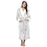 Style It Up Ladies Luxurious Soft Dressing Gown Hooded Plain Fluffy Snuggle Fleece Warm Robe, (GREY, 8-10)