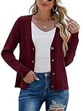 PrinStory Womens Cardigans Jumpers with Buttons Ladies Knit Long Sleeve Knitwear Sweater Cardigan for Autumn Winter Spring (Wine Red, M)