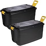 STORM TRADING GROUP Heavy Duty Robust Black Storage Trunk With Wheels & Handles 110 Litre & 145 Litre XL Capacity Great for Indoor & Outdoor Storage (145 Litre, 1 x Storage Trunk Box)