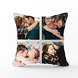 PB TECH Personalised Pillow Cushion Cover, Customised With Four Multi Photo Printed Collage, Gift for Girlfriend, Husband, Wife, Family, Birthday, Mothers Day Keepsake Home Décor Throw Pillow/Cushion.