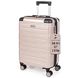 Pierre Cardin ABS Hard Shell 22 Inch Suitcase - Cabin Approved British Airways Hand Luggage with 8 Spinner Wheels | Hard Sided Fits 56x45x25 | Weighs 2.8kg Cap 38.9L Heigh 55.5cm (Small, Champagne)