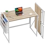 SOROGRA Small Folding Desk 80 cm, Foldable Desks with Storage Bag and Headphone Hooks, Portable Table for Small Spaces and Home Office, Easy Assembly, Oak