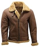Men's Brown B3 Shearling Sheepskin WWII Bomber Leather Flying Aviator Jacket XL