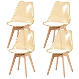 U2PICK Set of 4 Dining Chairs Modern Kitchen Clear Acrylic Dining Chairs with PU Leather Cushions and Solid Beech Wood Legs for Living Room and Bedroom Amber