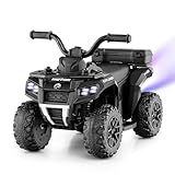 Maxmass 6V Kids Electric Quad Bike, Battery Powered Ride on ATV Car with Spray Function, Horn, Music, LED Lights, Storage Basket, Children Electric Vehicle Toy Cars for 18+ Months Old (Black)