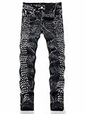 Idopy Studded Vintage Punk Gothic Men`s Jeans with Rivet L/34 Black