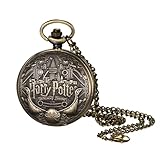 JewelryWe Vintage Castle Pocket Watch: Men Women Quartz Antique Bronze Hollow The Marauder's Map Carved Fob Hunter Case Watch with 30 in Chain