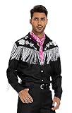 AYYOHON Western Fringe Shirt Cowboys Shirt for Men Halloween Long Sleeve Button Down Adult Black Shirt Cosplay Costume L