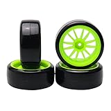 Pxyelec 4 pcs 12 Spoke Green Wheel Rim Tyre Tires for RC 1/10 Drift Car