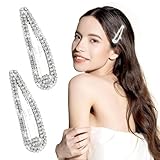 2 Pieces Diamante Hair Clips With Rhinestone - Silver Snap Clips for Women - Wedding, Party, Daily Wear