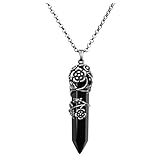 JSDDE Vintage Flower Wrapped Natural Black Agate Healing Crystal Pendant Necklace