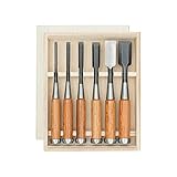 Hattori Japanese Bench Chisel Set Carpenters Chisels 6pc Set in Wooden Box