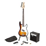 RockJam Full Size Bass Guitar Super Kit with Amp, Tuner, Stand, Travel Bag and Accessories - Sunburst