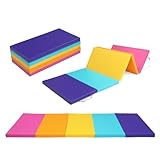 Bonnlo Folding 5-fold Gymnastics Gym Exercise Aerobics Mat, 192cm x 76cm x 4cm PU Leather Tumbling Mats for Stretching Yoga Cheerleading Martial Arts (Multi-color)
