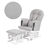 KUB Haywood Reclining Glider Nursing Chair with Footstool - Premium Breastfeeding Chair for Nursery Room | 7 Recline Positions | Storage Pockets | Safety Certified (White and Grey Chevron)