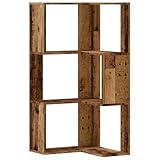 vidaXL Corner 3-Tier Bookcase Rack - Engineered Wood, Old Wood Color, Minimalist Design - Ideal for Living Room, Bedroom, Office, Kitchen - 50x50x102 cm