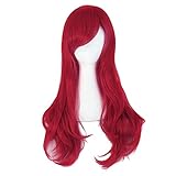 MapofBeauty 28" 70cm Long Curly Hair Ends Costume Cosplay Wig (Dark Red)