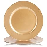 GEEZY Gold Charger Plates 33cm Set of 4 - Metallic Finish Birthday Wedding Christmas Tableware Decorative Plastic Plates Reusable and Easy to Clean