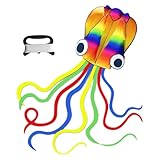 Giant Rainbow Soft Octopus Kite for Kids and Adults 4.2 * 0.7m Large Kite Long Tail 100m Kites Line Handle Great Gift for Beach Trip Outdoor Games