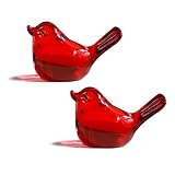 H&D HYALINE & DORA 3" Red Glass Bird Figurine - Miniature Hand Blown Crystal Glass Animals Decorative Collectible