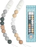 Kowlone Dummy Clips Boys Girls Silicone Soother Pacifier Chain Binky Holder Set for Teething Baby Unisex Newborn Dummies(Beige,Grey)