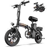 URLIFE 14" Electric Bike, Portable E-bike with 48V 7.5AH Removable Battery 250W Powerful Motor, 60 KM Max Range, Folding Ebike LCD Display, Electric Commuter Bicycle for Adults and Teens(Black)