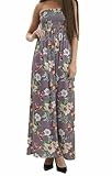 Ladies Summer Wear Bandeau Neck Printed Maxi Sleeveless Long Casual Dress Womens Street Fashion Plus Size Floral Print Outfit Boobtube Sheering Maxi Dress (Purple Floral UK 20-22)