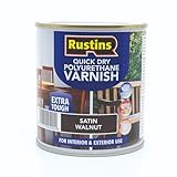 RustinsQuick Dry Poly Varnish Satin Walnut 250ml -Tough, Water-Based Clear Finish in Gloss, Matt or Satin; Durable Protection for Interior Wood, Furniture and Floors