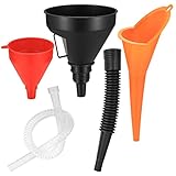 3 Pcs Right Angle Flexible Plastic Funnel Set, Universal Car Gasoline Fuel Petrol Engine Funnel with Detachable Spout and Long Mouth Funnels for Motorcycle Car Automotive (Red/Orange/Black-3PCS)