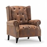 Stunning Chairs Brown High Backed Chesterfield Wingback Chair – Retro Faux Leather Armchair, Classic Wingback Armchair Fireside Chair for Living Room Bedroom Reading