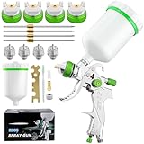 HVLP Paint Spray Kit,Green Nozzle Professional Air Gravity Feed Spray Gun Kit with1.4mm 1.7mm 2.0mm 2.5mm Paint Tool for Car Furniture Painting Handheld Sprayer