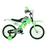 12" 16" 20" Boys Motorcross Bike with Stabilisers Black Red Green Blue Pink Moto Wheels Kids Bicycle for Ages 2-9 Years Old Motorcycle Sound Motorcross (Green, 16 inch)
