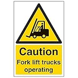 V Safety Caution Fork Lift Trucks Operating Warning Sign - 200mm x 300mm - 1mm Rigid Plastic