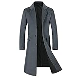 YOUTHUP Mens Winter Coat Slim Fit Wool Overcoat Knee-Length Elegant Trench Coat Business Peacoat, Grey-Thick, M