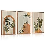 CHDITB 3PCS Boho Canvas Wall Art,Abstract Minimalist Room Decor,Tropical Botanical Wall Decor,Mid-Century Geometric Illustrations,Botanical Print for Living Room Bedroom Dining Room Decor,30x40cm
