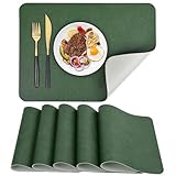 APLKER Faux Leather Placemats Set of 6 Dual Sided Heat Resistant Dining Table Place Mats Waterproof Washable Table Mats, 16 x12 inch (Green/Grey, Set of 6)
