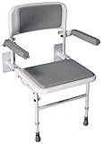 Aidapt Solo Standard Deluxe Shower Seat with Legs and Backrest Padded Arms,Seat and Back,Wall Mounted,Fold Flat Against Wall,Clip On/Off seat,Adjustable,Compact,Space Saver,Elderly,Disabled