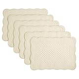 HOMBYS Quilted Placemats Set of 6 Washable-13x18 inches Rectangular Placemats for Kitchen Table-100% Cotton Fabric Rectangular Table Mats, (Flax)