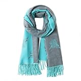LilyRosa Women's Highland Cow Scarf Pink Black Cattle Coo Cashmere Blend Wrap (Blue & Grey)