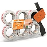 brackit Fragile Tape with Dispenser, 48mm x 66m, Pack of 6 Rolls – Strong Packing Tape for Regular Use or Moving – Easily Seals your Parcels and Boxes