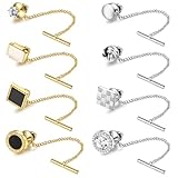 Diamday 8 Pcs Tie Tacks for Men 14K Gold Plated Tie Tacks with Chain Mens Tie Pins for Regular Ties Necktie for Wedding Business Anniversary Sliver Gold