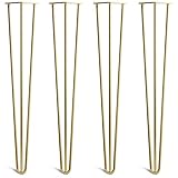 [HLC] 4 x Hairpin Table Legs – Superior Double Weld Steel Construction With Screws, Build Guide & Protector Feet Worth £8 Included! – 10mm Steel [28"/71cm,Brass]