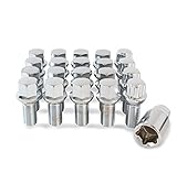 16 x Chrome Wheel Bolts Set with 4 x Locking Nuts for VW Volkswagen Caddy with Genuine Alloy Wheels PN.SFP-16BM14R+B14R141