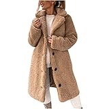 Fur Coat for Women UK Fleece Sherpa Long Jacket Warm Winter Fluffy Teddy Coats Thermal Plush Outwear Loose Oversized Cardigan Casual Plain Button Open Front Loungewear Mid Length Overcoat Ladies