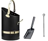 Srendi® Black Brass Handles Coal Bucket Hod Heavy Duty Scuttle Fireside Fireplace Size Large16 Inches (Brass Handle Bucket+Shovel&Poker)