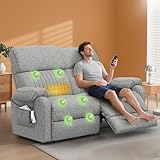 SQUEBILIFE 2 Seater Recliner Sofa 170° Reclining Loveseat with Massage & Heat, Type C + USB Charge Ports Dual Side Pockets Recliner Armchair Reclining Chairs Love Seat Couches for Living Room, RV